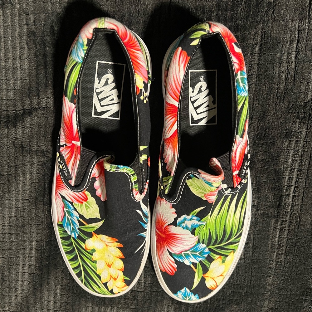 Vans Black Floral Slip-On Shoes